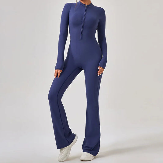 New Trend Women'S Stand Collar Full-Zipper Jumpsuit Seamless Butt Lift Quick Dry Breathable Nylon/Spandex Fitness Sportswear